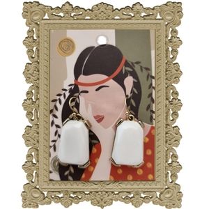 White Multi-Faceted Stone Earrings